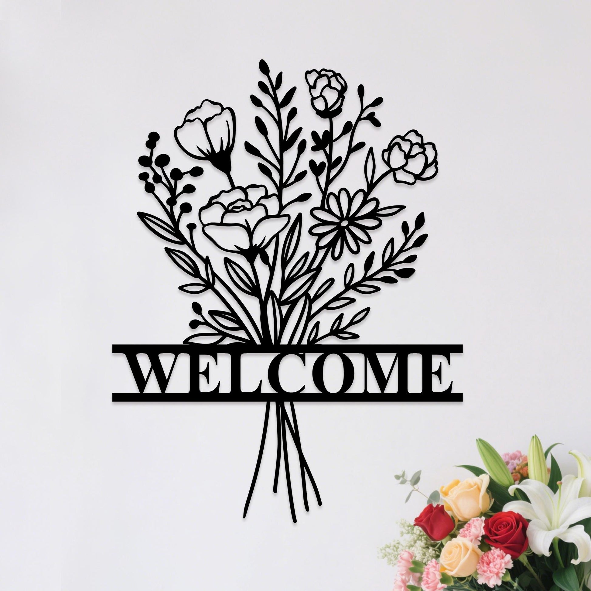 Personalized Flower Bouquet Metal Wall Art Sign,Custom Flower Welcome Sign,Outdoor Garden Decor, Gardener Name Sign,Door Decor,New Home Gift
