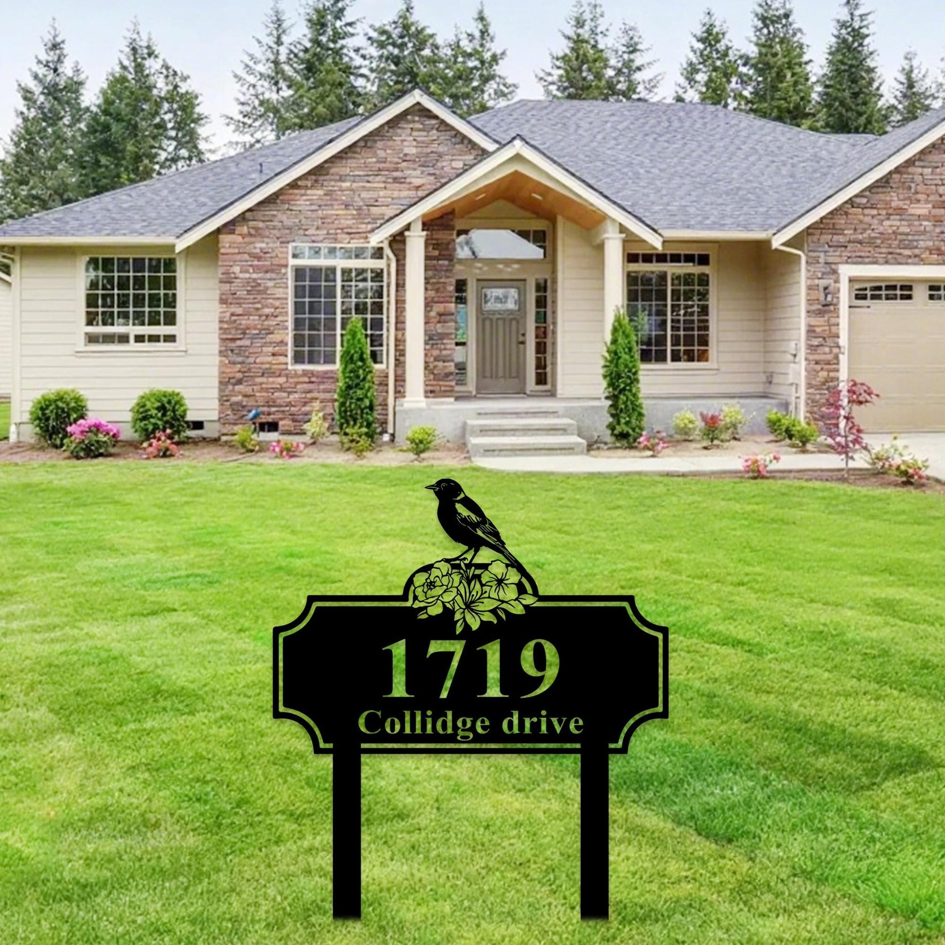 Custom Bird House Address Stakes, Bird Address Stakes Metal Sign, Bird Outdoor House Number Sign, Bird Garden Stake Sign, Yard Metal Stakes