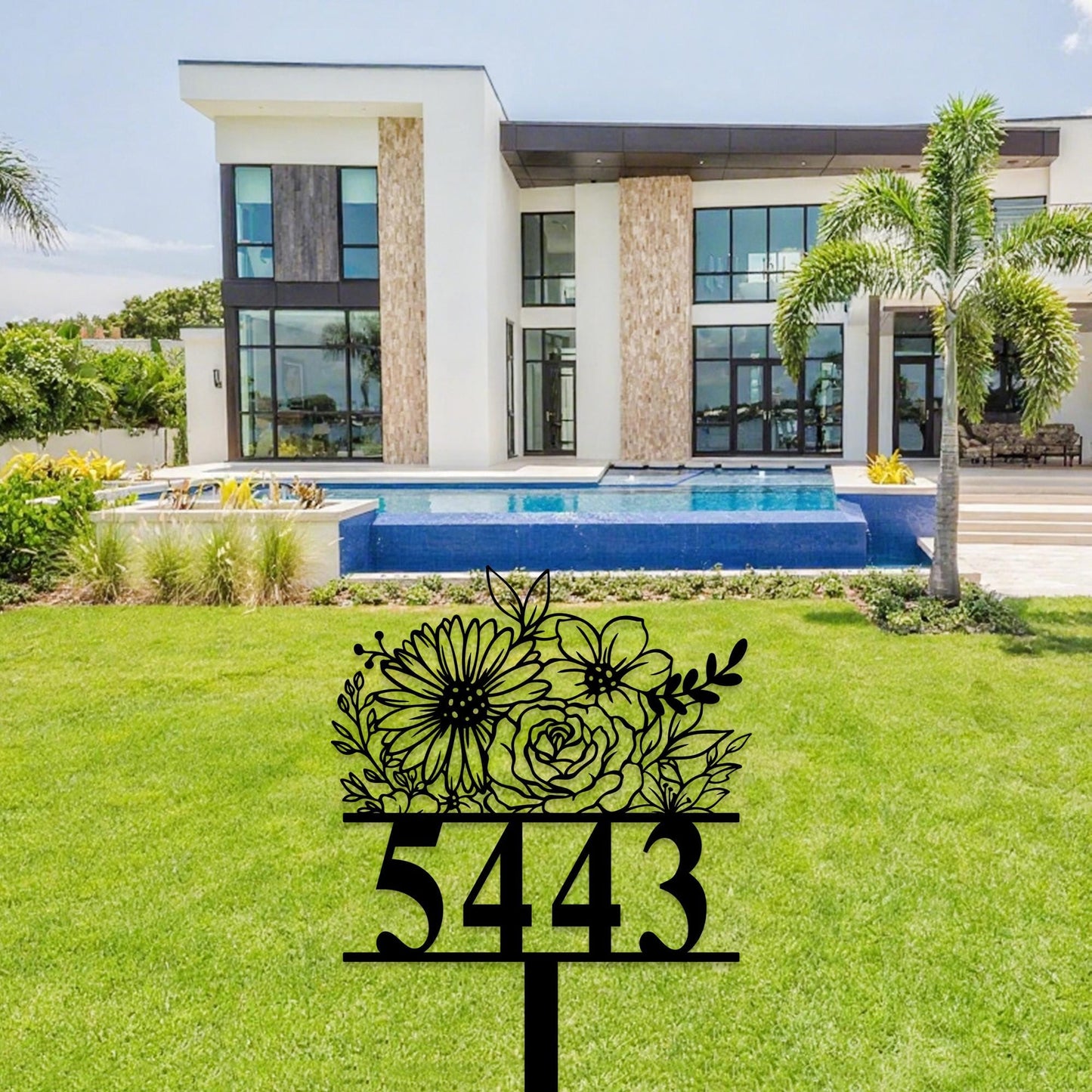 Personalized House Number Garden Stakes,Custom House Address Sign,Address Yard Stake, Flower Design,Outdoor Address Lawn Stake,House Numbers
