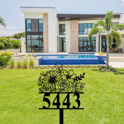 Personalized House Number Garden Stakes,Custom House Address Sign,Address Yard Stake, Flower Design,Outdoor Address Lawn Stake,House Numbers