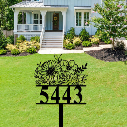 Personalized House Number Garden Stakes,Custom House Address Sign,Address Yard Stake, Flower Design,Outdoor Address Lawn Stake,House Numbers