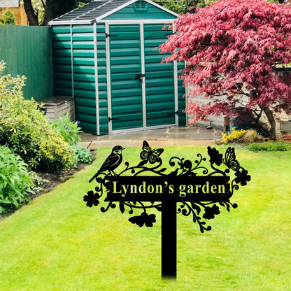 Personalized Garden Sign with Bird,Custom Garden Metal Stake with Butterfly,Gardener Name Sign,Metal Yard Art,Garden Decor,Gift for Mom
