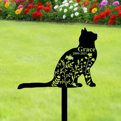 Custom Domestic Cat Memorial Stake,Personalized Cat Grave Maker,Cat Garden Stake with Flowers,Cat Yard Decor,Cat Sympathy Sign,Loss of Cat