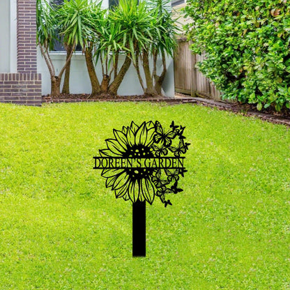 Custom Sunflower Garden Stake with Butterfly,Sunflower Garden Art,Sunflower Metal Yard Sign,Sunflower Lawn Name Sign,Grandma Garden Gift