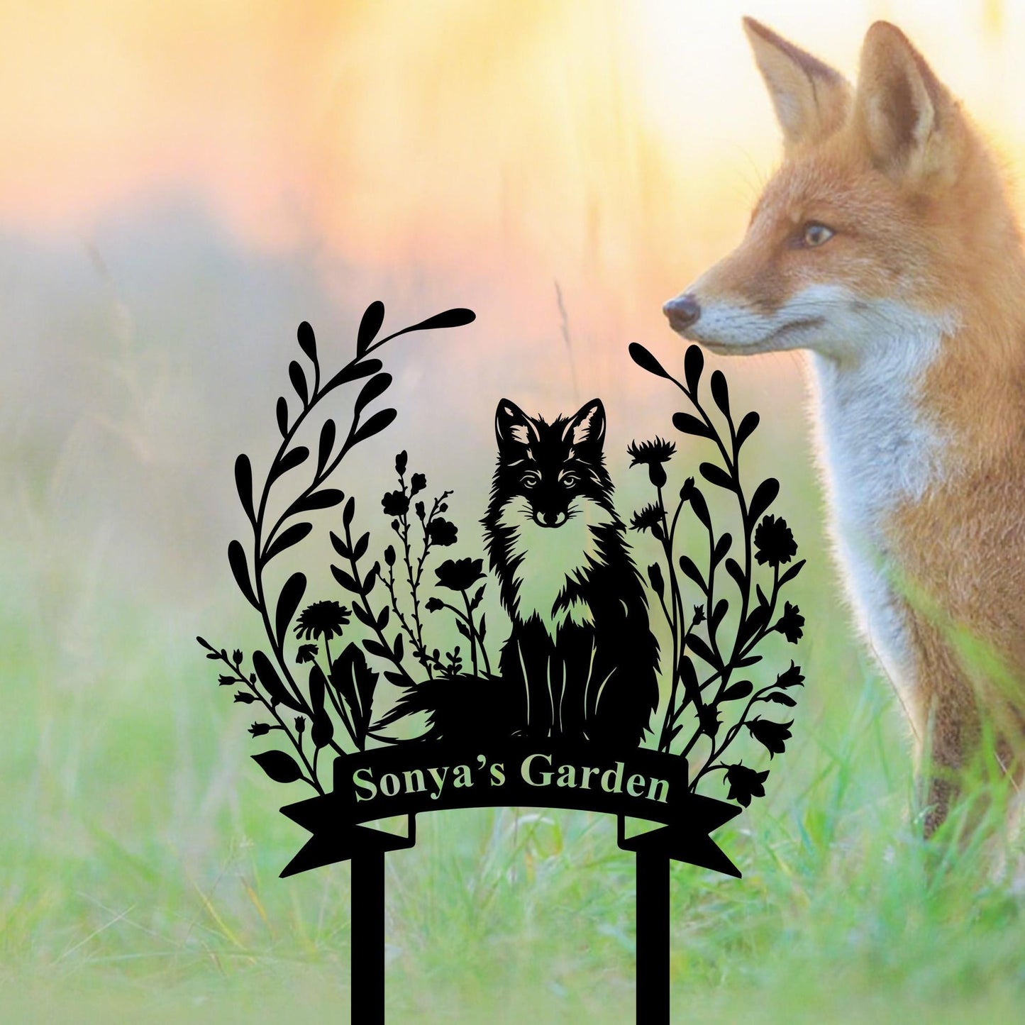 Personalized Fox Metal Sign,Custom Fox Yard Decor,Fox Address Sign,Fox Gardener Name Sign,Fox Cabin Den Decor,Fox Metal Art,Fox Lover Sign