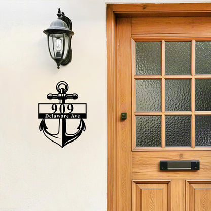 Custom Metal Nautical  Adress Sign, Modern House Number Sign, Anchor Address Plaque, Metal House Numbers, Gate Number Sign, Street Name Sign