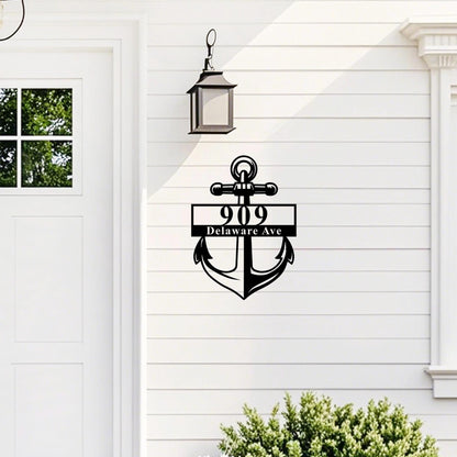 Custom Metal Nautical  Adress Sign, Modern House Number Sign, Anchor Address Plaque, Metal House Numbers, Gate Number Sign, Street Name Sign