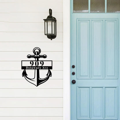 Custom Metal Nautical  Adress Sign, Modern House Number Sign, Anchor Address Plaque, Metal House Numbers, Gate Number Sign, Street Name Sign