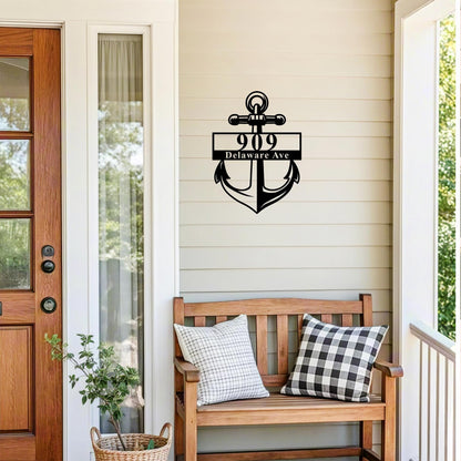 Custom Metal Nautical  Adress Sign, Modern House Number Sign, Anchor Address Plaque, Metal House Numbers, Gate Number Sign, Street Name Sign