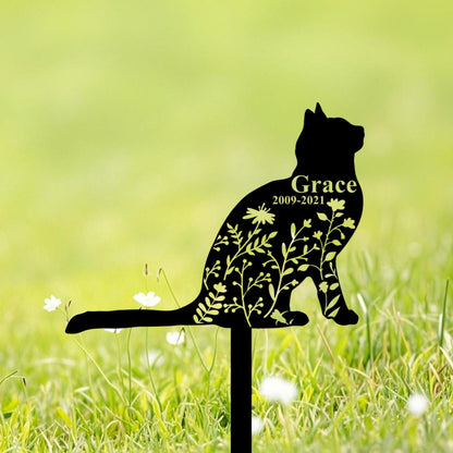 Custom Domestic Cat Memorial Stake,Personalized Cat Grave Maker,Cat Garden Stake with Flowers,Cat Yard Decor,Cat Sympathy Sign,Loss of Cat