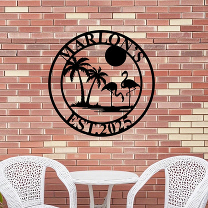 Personalized Palm Tree Metal Sign,Flamingo Metal Sign,Custom Beachy Decor,Beach House Sign,Palm Tree Sign,Family Name Sign,Lake House Sign