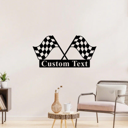 Custom Checkered Flag Racing Sign,Start Finish Racing Flag Metal Sign,Race Checkered Flag Name Sign,Checkered Flag Monogram,Car Racer Gift