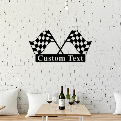 Custom Checkered Flag Racing Sign,Start Finish Racing Flag Metal Sign,Race Checkered Flag Name Sign,Checkered Flag Monogram,Car Racer Gift