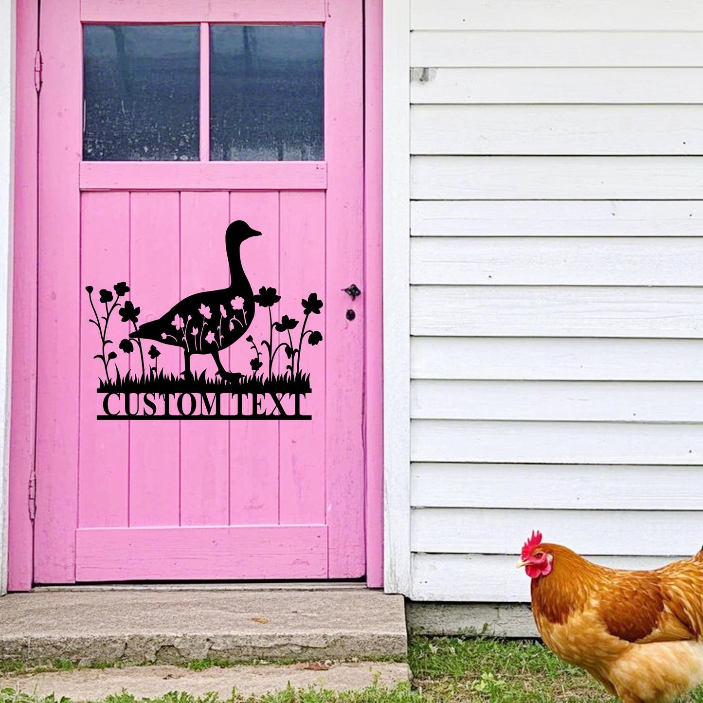 Personalized Goose Farmhouse Sign,Custom Goose Name Sign,Goose Metal Wall Art,Farm Decor,Goose Floral Barn Sign,Goose Coop Decor,Goose Gift