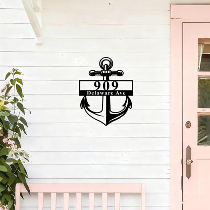 Custom Metal Nautical  Adress Sign, Modern House Number Sign, Anchor Address Plaque, Metal House Numbers, Gate Number Sign, Street Name Sign