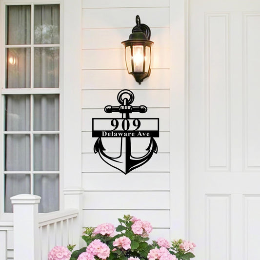 Custom Metal Nautical  Adress Sign, Modern House Number Sign, Anchor Address Plaque, Metal House Numbers, Gate Number Sign, Street Name Sign