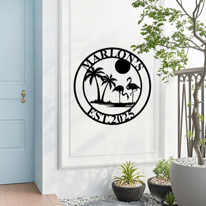 Personalized Palm Tree Metal Sign,Flamingo Metal Sign,Custom Beachy Decor,Beach House Sign,Palm Tree Sign,Family Name Sign,Lake House Sign