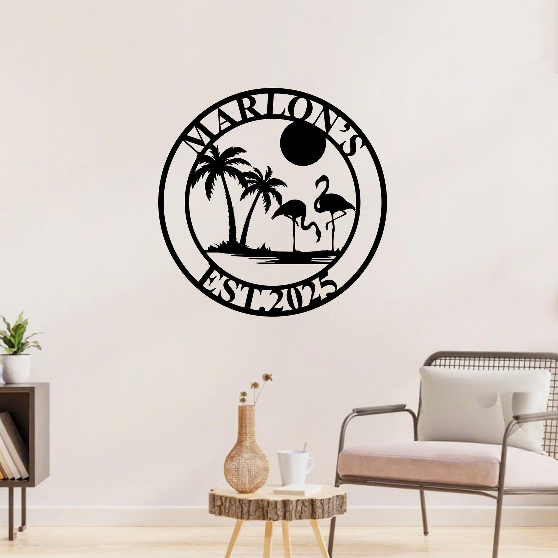 Personalized Palm Tree Metal Sign,Flamingo Metal Sign,Custom Beachy Decor,Beach House Sign,Palm Tree Sign,Family Name Sign,Lake House Sign
