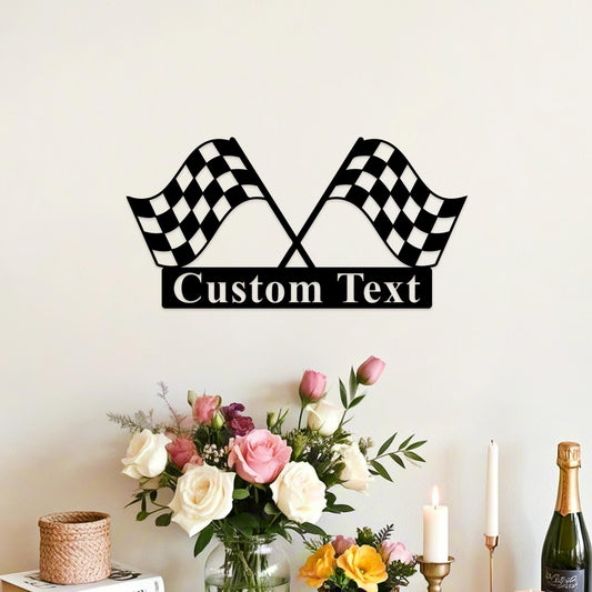 Custom Checkered Flag Racing Sign,Start Finish Racing Flag Metal Sign,Race Checkered Flag Name Sign,Checkered Flag Monogram,Car Racer Gift