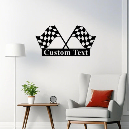 Custom Checkered Flag Racing Sign,Start Finish Racing Flag Metal Sign,Race Checkered Flag Name Sign,Checkered Flag Monogram,Car Racer Gift