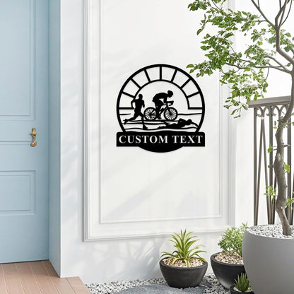 Custom Triathlon Wall Art,Triathlon Lover Gift,Triathlon Monogram Metal Sign, Personalized Triathlon Sport Wall Decor,Running Wall Hanging