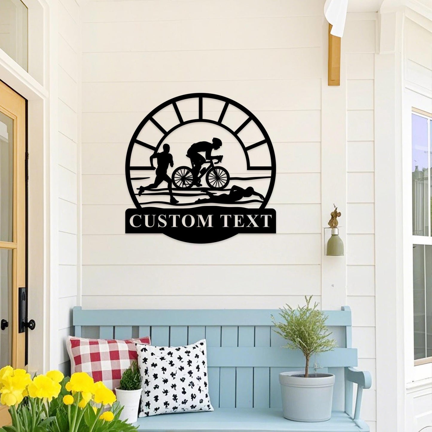 Custom Triathlon Wall Art,Triathlon Lover Gift,Triathlon Monogram Metal Sign, Personalized Triathlon Sport Wall Decor,Running Wall Hanging
