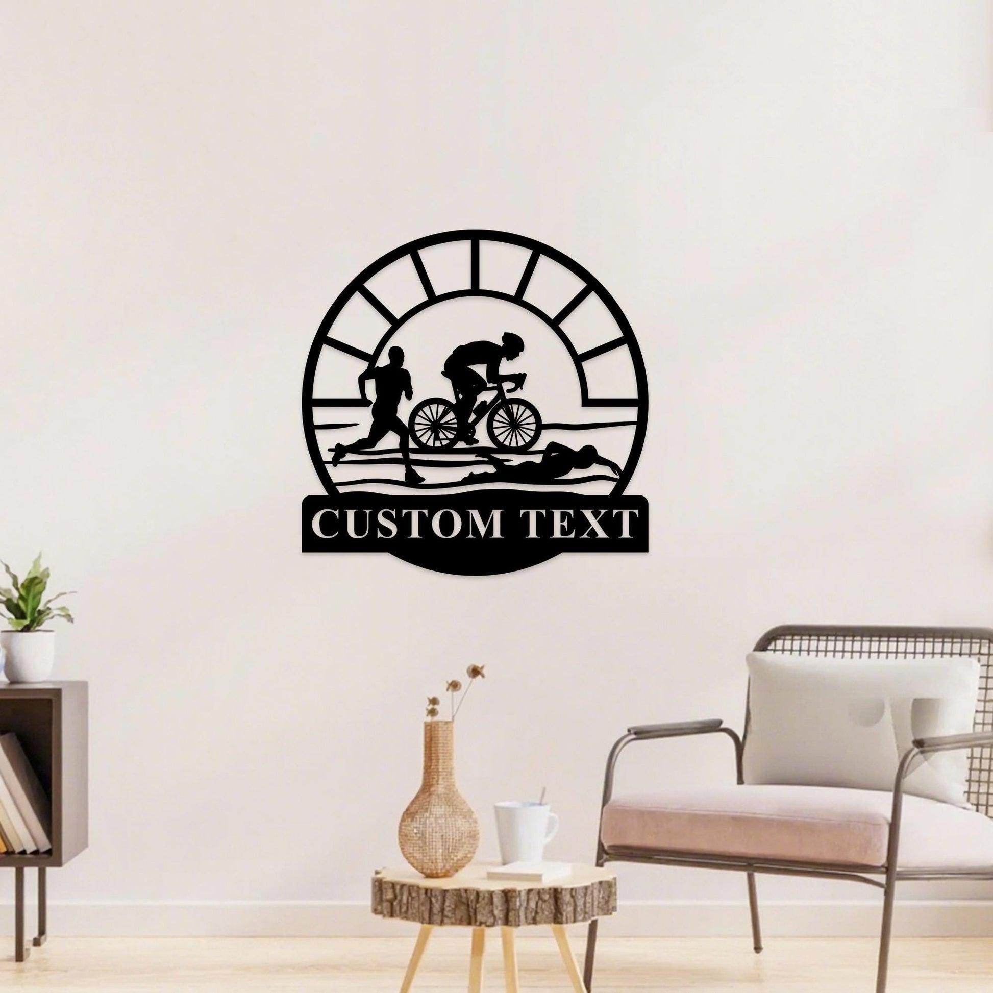 Custom Triathlon Wall Art,Triathlon Lover Gift,Triathlon Monogram Metal Sign, Personalized Triathlon Sport Wall Decor,Running Wall Hanging