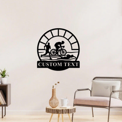 Custom Triathlon Wall Art,Triathlon Lover Gift,Triathlon Monogram Metal Sign, Personalized Triathlon Sport Wall Decor,Running Wall Hanging