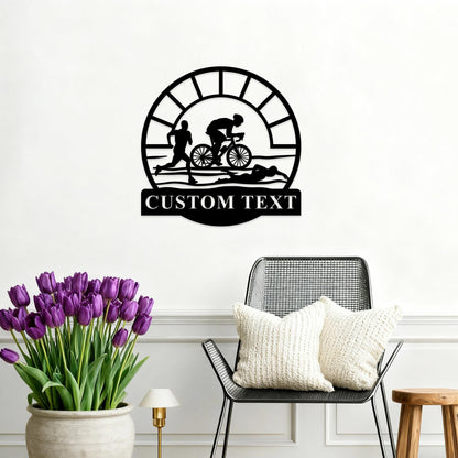 Custom Triathlon Wall Art,Triathlon Lover Gift,Triathlon Monogram Metal Sign, Personalized Triathlon Sport Wall Decor,Running Wall Hanging