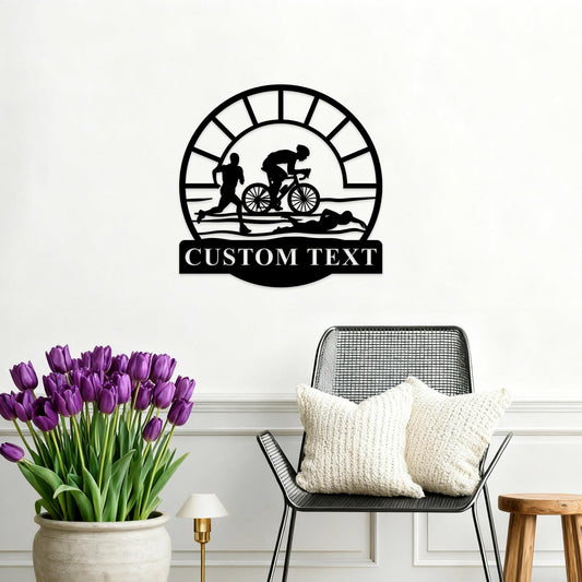 Custom Triathlon Wall Art,Triathlon Lover Gift,Triathlon Monogram Metal Sign, Personalized Triathlon Sport Wall Decor,Running Wall Hanging
