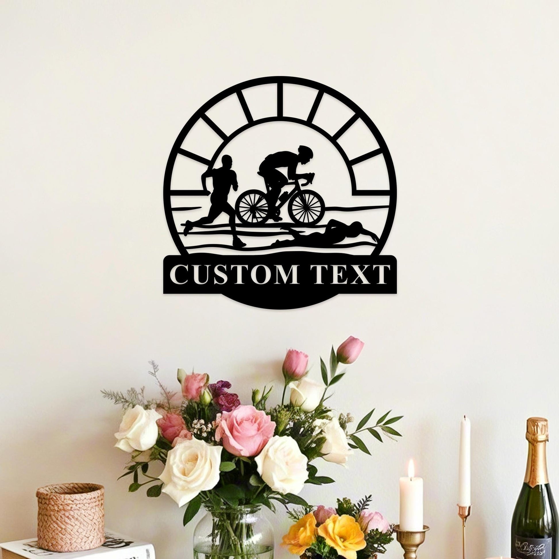 Custom Triathlon Wall Art,Triathlon Lover Gift,Triathlon Monogram Metal Sign, Personalized Triathlon Sport Wall Decor,Running Wall Hanging