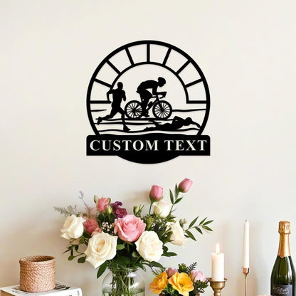 Custom Triathlon Wall Art,Triathlon Lover Gift,Triathlon Monogram Metal Sign, Personalized Triathlon Sport Wall Decor,Running Wall Hanging