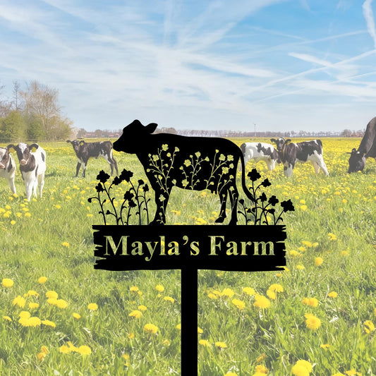 Custom Cow Sign with Stake,Metal Cow Garden Stake,Cattle Memorial Stake,Cow Name Sign,Farmhouse Yard Art,Cow Farm Ranch Decor,Famer Gifts
