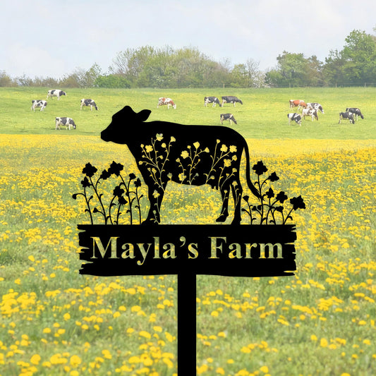Custom Cow Sign with Stake,Metal Cow Garden Stake,Cattle Memorial Stake,Cow Name Sign,Farmhouse Yard Art,Cow Farm Ranch Decor,Famer Gifts
