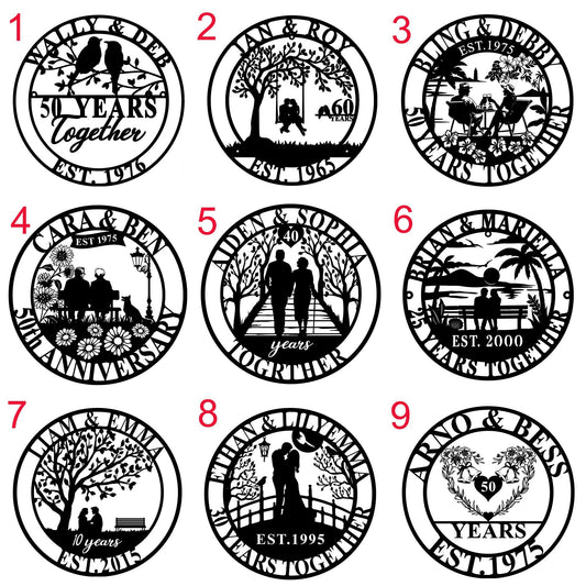 Custom 50th Anniversary Lovebirds Metal Sign,Personalized 40 Years Wedding Gift,25 Years Together,Family Name Sign,Wall Art Sign For Parents