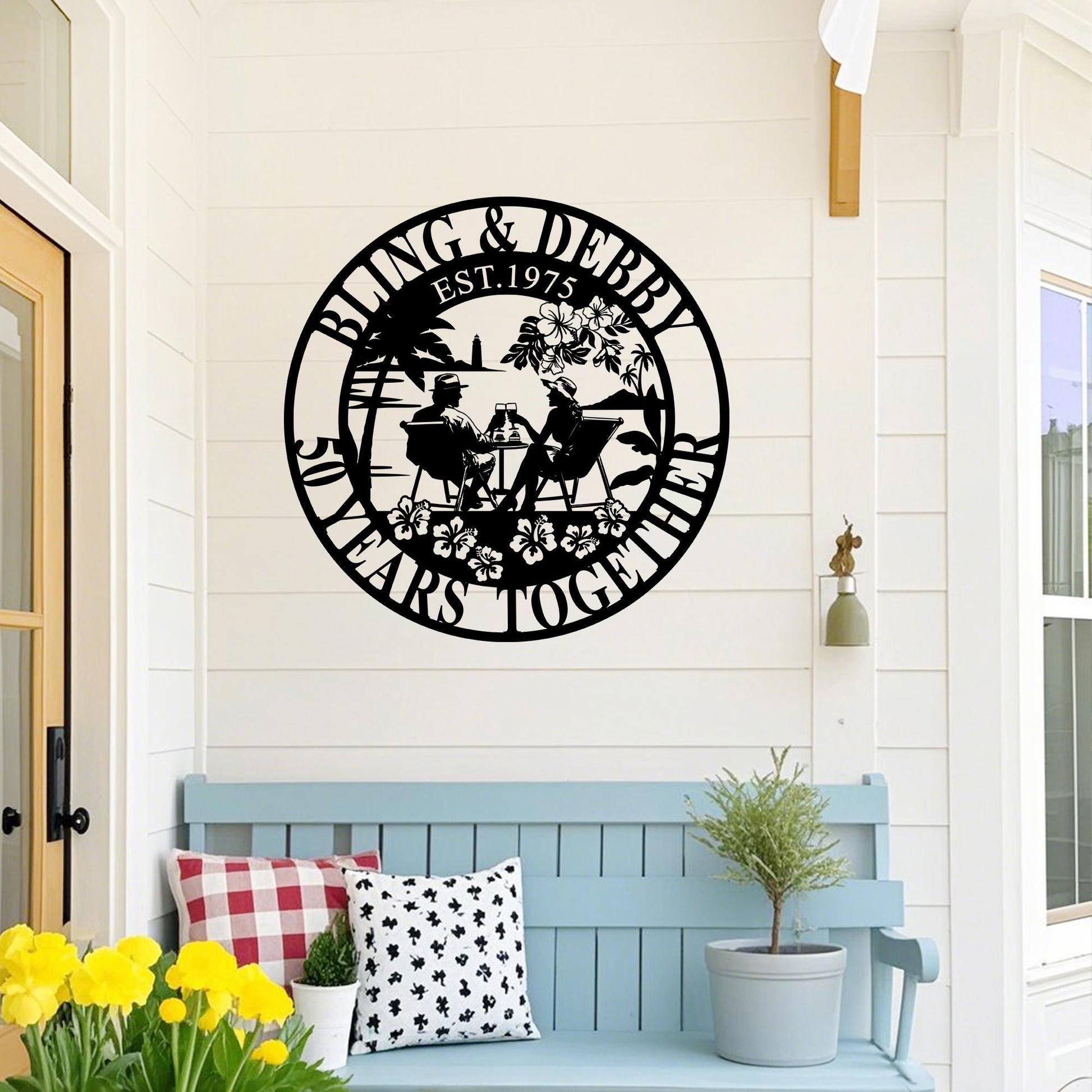 Custom 50th Anniversary Lovebirds Metal Sign,Personalized 40 Years Wedding Gift,25 Years Together,Family Name Sign,Wall Art Sign For Parents