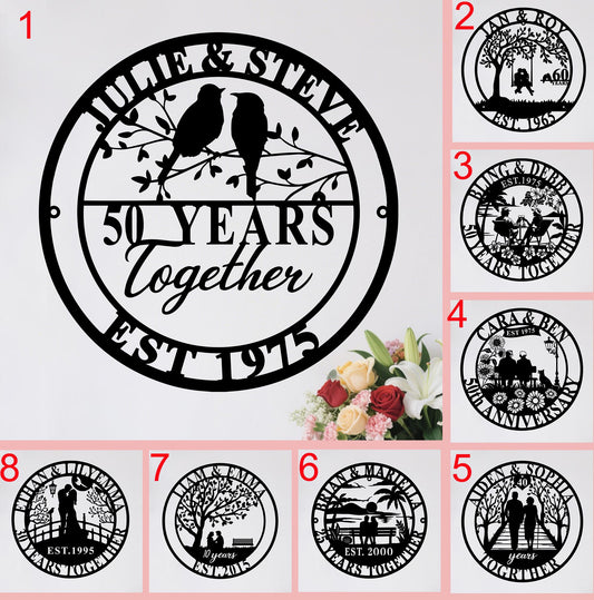 Custom 50th Anniversary Lovebirds Metal Sign,Personalized 40 Years Wedding Gift,25 Years Together,Family Name Sign,Wall Art Sign For Parents