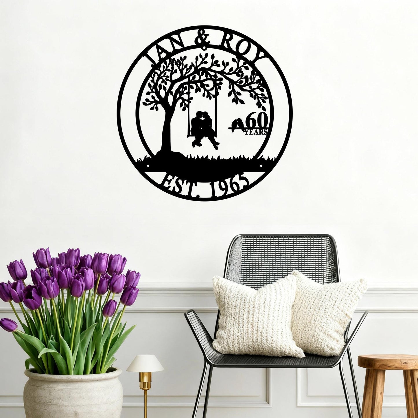 Custom 50th Anniversary Lovebirds Metal Sign,Personalized 40 Years Wedding Gift,25 Years Together,Family Name Sign,Wall Art Sign For Parents